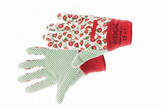 CERVA - FRESH FRUIT rukavice bavlněná s PVC terčíky červená - velikost 8